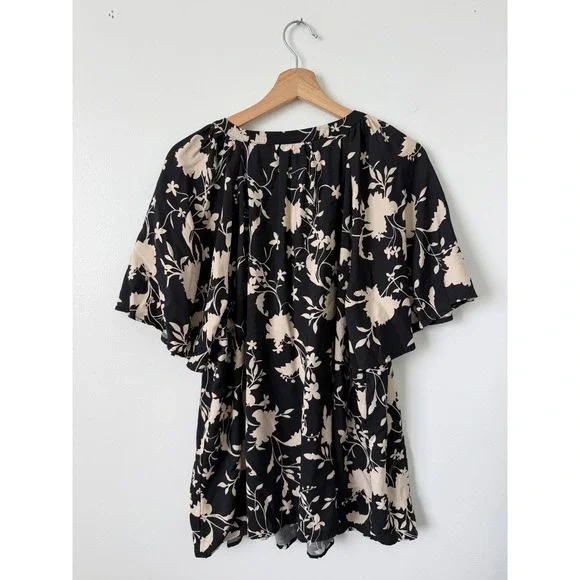 Ava & Viv Women's Black & Tan Floral Short Sleeve Top – Size 1X Great Condition - Picture 3 of 3